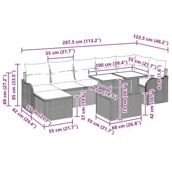 8-teiliges Garten Sofa Set mit Kissen Braun Poly Rattan, 2-Sitzer Garten Sofa mit Kissen Braun Poly Rattan