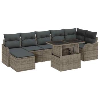 8-teiliges Garten-Sofa-Set mit Kissen Grau Poly Rattan, 2-Sitzer Garten-Sofa mit Kissen Grau Poly Rattan