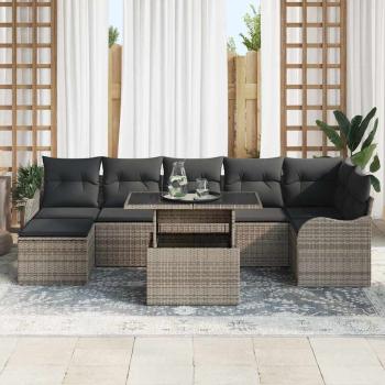 8-teiliges Garten-Sofa-Set mit Kissen Grau Poly Rattan, 2-Sitzer Garten-Sofa mit Kissen Grau Poly Rattan