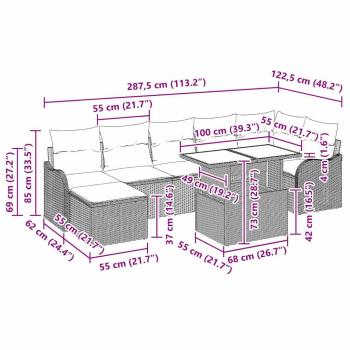 8-teiliges Garten Sofa Set mit Kissen Schwarz Poly Rattan, 2-Sitzer Garten Sofa mit Kissen Schwarz Poly Rattan