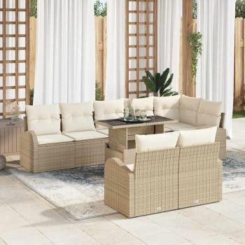 ARDEBO.de - 9-teiliges Garten Sofa Set mit Kissen Beige Poly Rattan