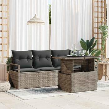 ARDEBO.de - 5-teiliges Garten Sofa Set mit Kissen Grau Poly Rattan, 2-Sitzer Garten Sofa mit Kissen Grau Poly Rattan
