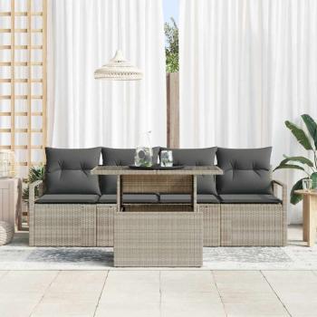 ARDEBO.de - 5-teilige Garten Sofagarnitur mit Kissen in Hellgrau aus Poly-Rattan, 2-Sitzer Garten Sofa mit Kissen in Grau aus Poly-Rattan