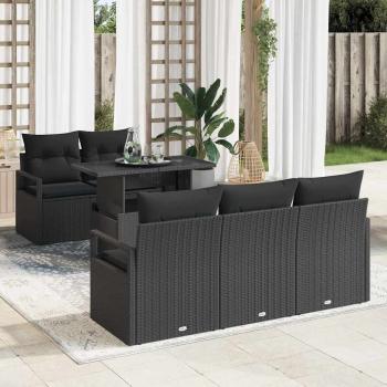 ARDEBO.de - 6-Teiliges Garten Sofa Set mit Kissen Schwarz Poly Rattan, 2-Sitzer Garten Sofa mit Kissen Schwarz Poly Rattan