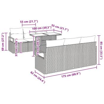 7-teiliges Garten-Sofa-Set mit Kissen Schwarz Poly-Rattan, 2-Sitzer Garten-Sofa mit Kissen Schwarz Poly-Rattan