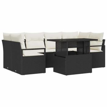 Gartensofa-set mit Speicher 7 pcs Schwarz Poly-Rattan