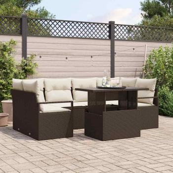 ARDEBO.de - 7-teiliges Garten-Sofa-Set mit Kissen in Braun aus Poly Rattan, 2-Sitzer Garten-Sofa mit Kissen in Braun aus Poly Rattan