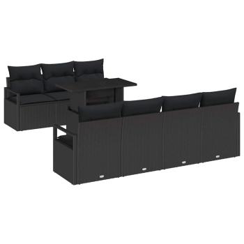 8-teilige Garten Sofa Set mit Kissen Schwarz Poly Rattan, 2-Sitzer Garten Sofa mit Kissen Schwarz Poly Rattan