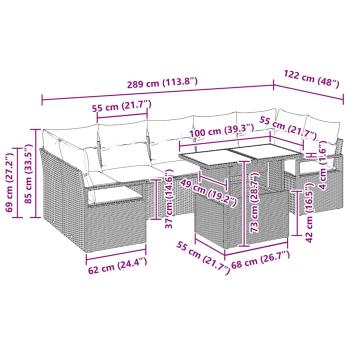 8-teiliges Garten-Sofa-Set mit Kissen schwarzes Poly-Rattan, 2-Sitzer Garten-Sofa mit Kissen schwarzes Poly-Rattan