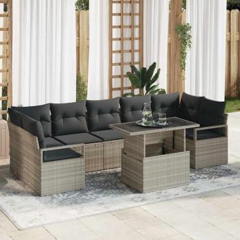 ARDEBO.de - 8-teiliges Garten Sofa Set mit Kissen Hellgrau Poly Rattan, 2-Sitzer Garten Sofa mit Kissen Grau Poly Rattan