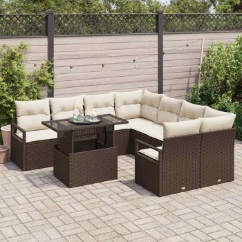 9-teiliges Garten Sofa Set mit Kissen Braun Poly Rattan, 2-Sitzer Garten Sofa mit Kissen Braun Poly Rattan