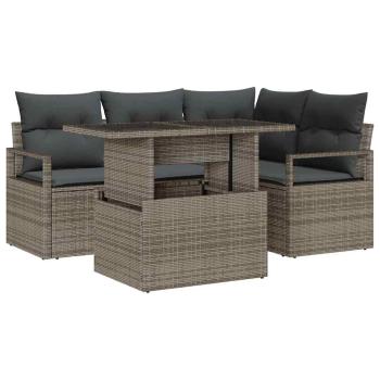 5-teiliges graues Garten Sofa Set mit Kissen Poly Rattan, 2-Sitzer graues Garten Sofa mit Kissen Poly Rattan