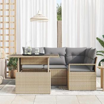 Garten-Sofa-Set mit Kissen 5 pcs Beige und Hellgrau Poly-Rattan