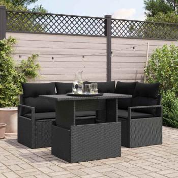 ARDEBO.de - 5-teiliges Garten Sofa Set mit Kissen, schwarzes Poly Rattan, 2-Sitzer Garten Sofa mit Kissen, schwarzes Poly Rattan