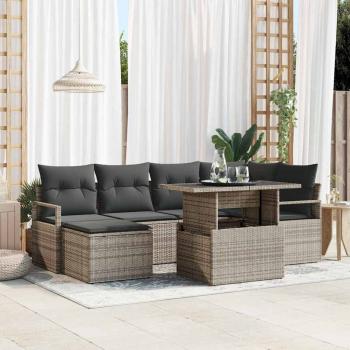 ARDEBO.de - 7-teiliges Garten Sofa Set mit Kissen Grau Poly Rattan, 2-Sitzer Garten Sofa mit Kissen Grau Poly Rattan