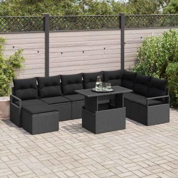 ARDEBO.de - 9-teiliges Garten Sofaset mit Kissen Schwarz Poly Rattan, 2-Sitzer Garten Sofa mit Kissen Schwarz Poly Rattan