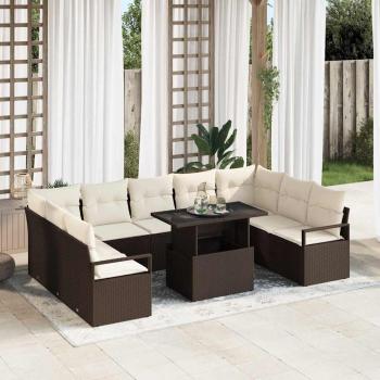 ARDEBO.de - 10-teiliges Garten Sofa Set mit Kissen, braunes Poly Rattan, 2-Sitzer Garten Sofa mit Kissen, braunes Poly Rattan