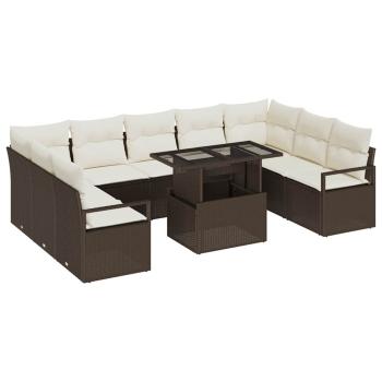 10-teiliges Garten Sofa Set mit Kissen, braunes Poly Rattan, 2-Sitzer Garten Sofa mit Kissen, braunes Poly Rattan