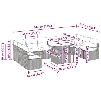 11-teiliges Garten-Sofa-Set mit Kissen Schwarz Poly Rattan, 2-Sitzer Garten-Sofa mit Kissen Schwarz Poly Rattan