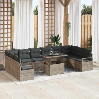 ARDEBO.de - 11-teiliges Garten Sofa Set mit Kissen Graues Poly Rattan, 2-Sitzer Garten Sofa mit Kissen Graues Poly Rattan