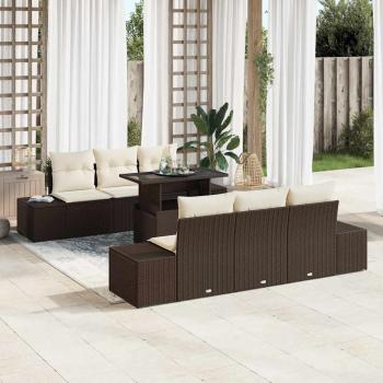 ARDEBO.de - 7-teiliges Garten-Sofa-Set mit Kissen Braun Poly-Rattan