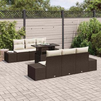 7-teiliges Garten-Sofa-Set mit Kissen Braun Poly-Rattan