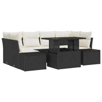 7-teiliges Garten Sofa Set mit Kissen Schwarz Poly-Rattan