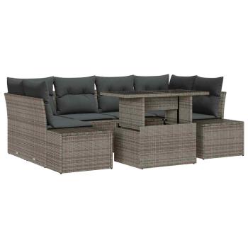 7-teiliges Garten Sofa Set mit Kissen Grau Poly Rattan