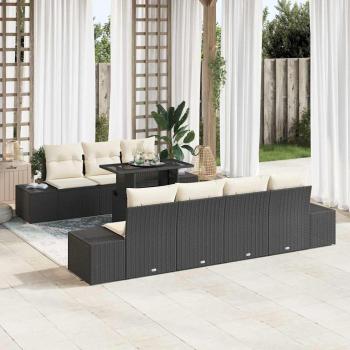 ARDEBO.de - 8-teiliges Garten Sofa Set mit Kissen Schwarz Poly Rattan
