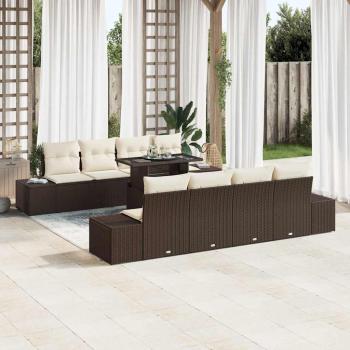 ARDEBO.de - 9-teiliges Garten Sofa Set mit Kissen Braun Poly Rattan