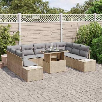 Garten-Sofa-Set mit 10 Teilen und Kissen Beige aus Poly Rattan