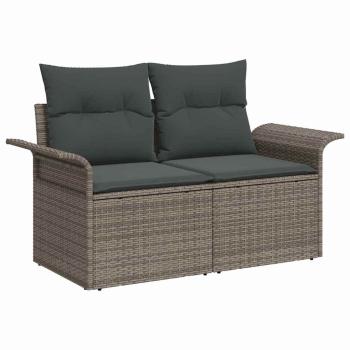 9-teiliges Garten Sofa Set mit Kissen Grau Poly Rattan Akazie