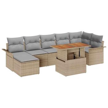 8-teilige Garten Essgruppe mit Kissen Beige Poly Rattan Akazie