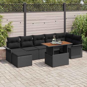 ARDEBO.de - 8-teiliges Garten-Ess-Set mit Kissen Schwarz Poly-Rattan Akazie