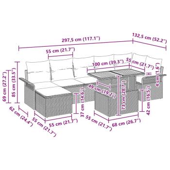 8-teiliges Garten-Ess-Set mit Kissen Schwarz Poly-Rattan Akazie