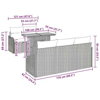 6-teiliges Garten-Sofaset mit Kissen Schwarz Poly-Rattan Akazie, 2-Sitzer Garten-Sofa mit Kissen Schwarz Poly-Rattan