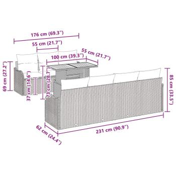 8-teiliges Garten Sofa Set mit Kissen Beige Poly Rattan Akazie, 2-Sitzer Garten Sofa mit Kissen Beige Poly Rattan