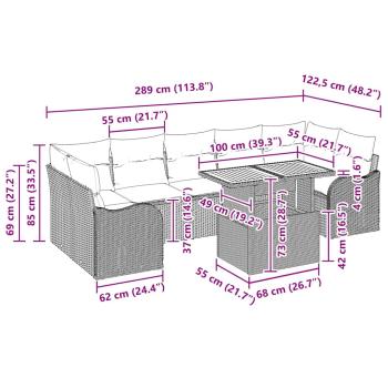 8-teiliges Garten Sofa Set mit Kissen Schwarz Poly Rattan Akazie, 2-Sitzer Garten Sofa mit Kissen Schwarz Poly Rattan