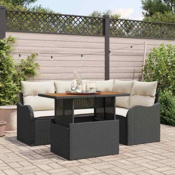 ARDEBO.de - 5-teiliges Garten-Sofa-Set mit Kissen Schwarz Poly-Rattan Akazie, 2-Sitzer Garten-Sofa mit Kissen Schwarz Poly-Rattan
