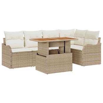 6-teiliges Garten Sofa Set mit Kissen in Beige aus Poly Rattan, 2-Sitzer Garten Sofa mit Kissen in Beige aus Poly Rattan