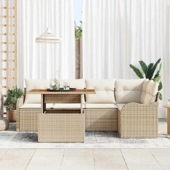 6-teiliges Garten Sofa Set mit Kissen in Beige aus Poly Rattan, 2-Sitzer Garten Sofa mit Kissen in Beige aus Poly Rattan