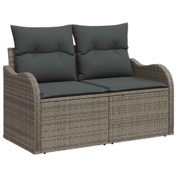 9tlg. Garten Sofa Set mit Kissen Grau Poly Rattan Akazie, 2-Sitzer Garten Sofa mit Kissen Grau Poly Rattan