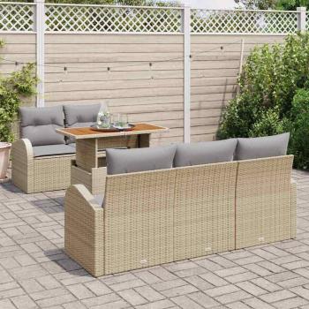 6-teiliges Garten Essset mit Kissen Beige Poly Rattan Akazie
