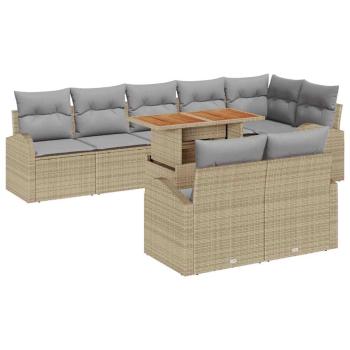 9-teiliges Garten Esszimmer-Set mit Kissen Beige Poly Rattan Akazie