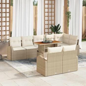 ARDEBO.de - 9-teiliges Garten Esszimmer Set mit Kissen Beige Poly Rattan Akazie