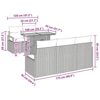 6-teiliges Garten-Sofa-Set mit Kissen Schwarz Poly-Rattan Akazie, 2-Sitzer Garten-Sofa mit Kissen Schwarz Poly-Rattan