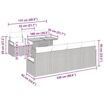 8-teiliges Garten Sofa Set mit Kissen Schwarz Poly Rattan Akazienholz, 2-Sitzer Garten Sofa mit Kissen Schwarz Poly Rattan