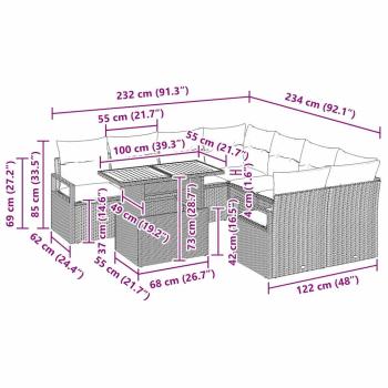 9 teiliges Garten Sofa-Set mit Kissen Schwarz Poly Rattan Akazie, 2-Sitzer Garten Sofa mit Kissen Schwarz Poly Rattan