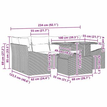 7-teiliges Garten-Esszimmer-Set mit Kissen Beige Poly Rattan Akazie
