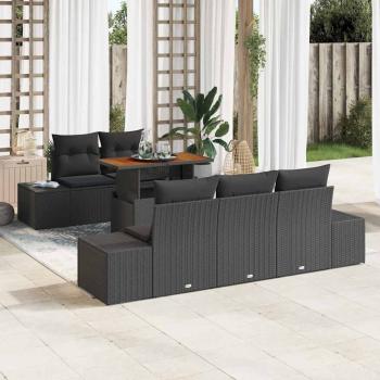 ARDEBO.de - 6-teilige Gartentischgruppe mit Kissen Schwarz Poly Rattan Akazie